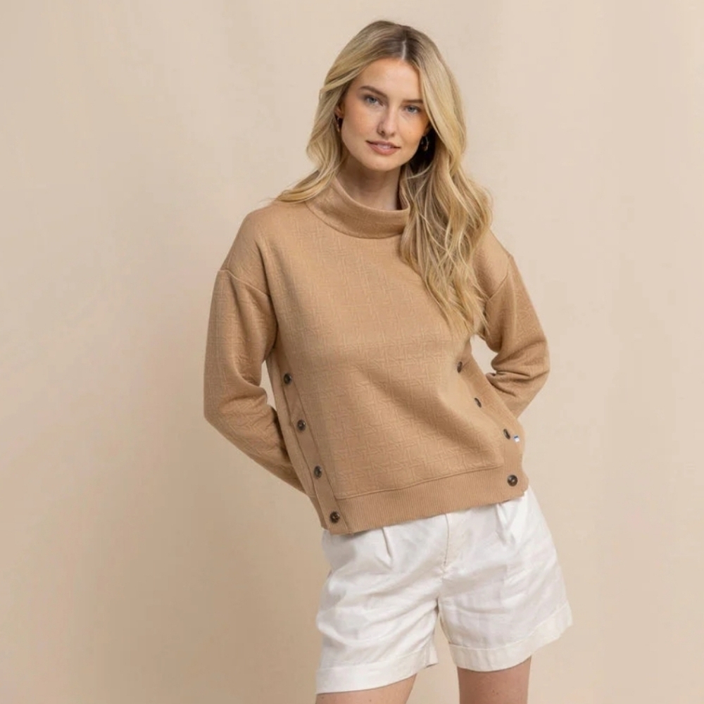 Southern Tide Cordelia Quilted Pullover Mockneck Tan